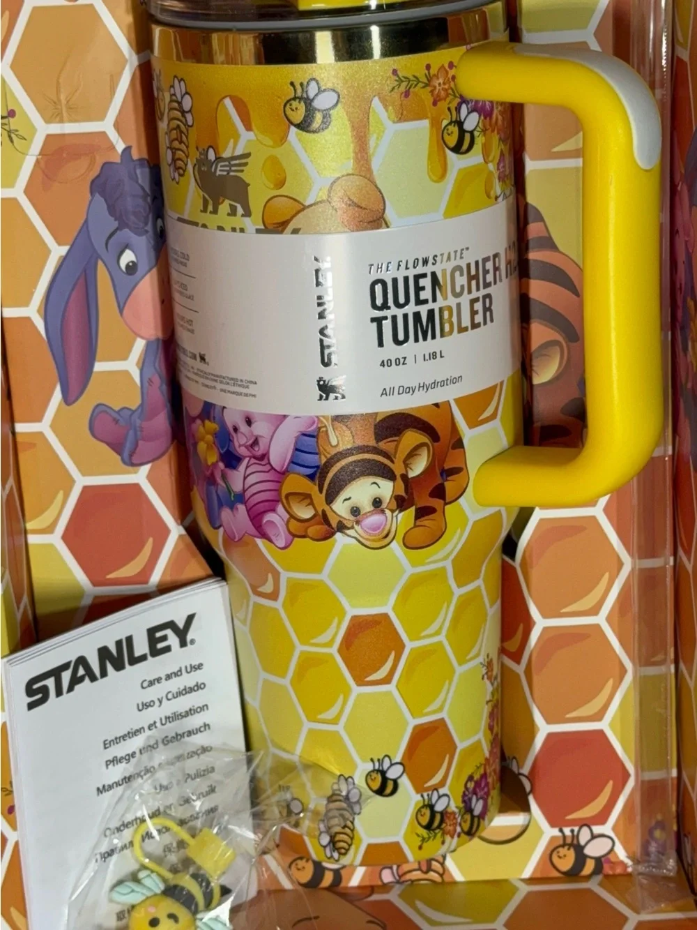 Quencher Tumbler in Bright Yellow Honeycomb Bee Design